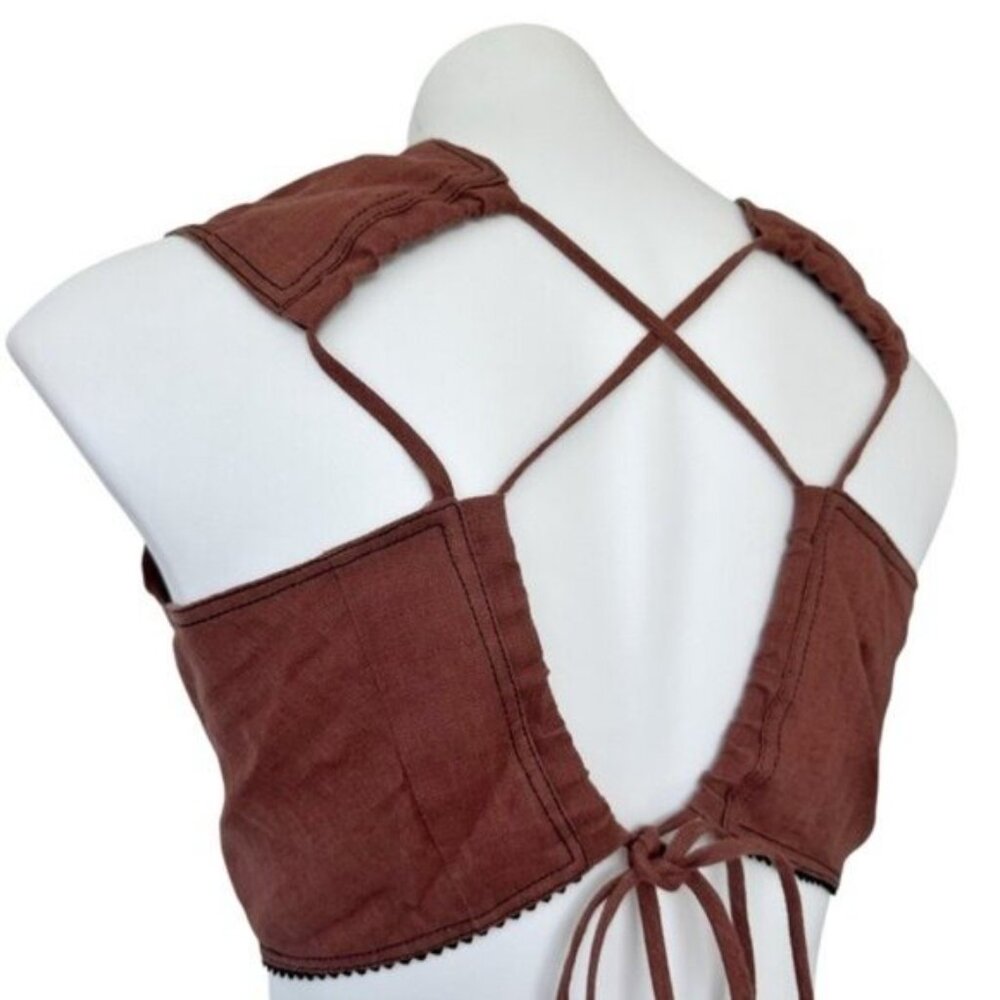 Ganni Bead Embellished Hemp Cut Out Root Beer Brown Midi Dress Size L - Picture 11 of 15